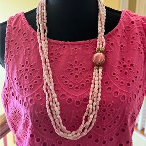 Elegant Four Strand Pink Glass Beaded Necklace with Gold Accented Clasp